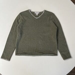 Cherokee Sweater Womens Medium V neck Green Long Sleeve Acrylic